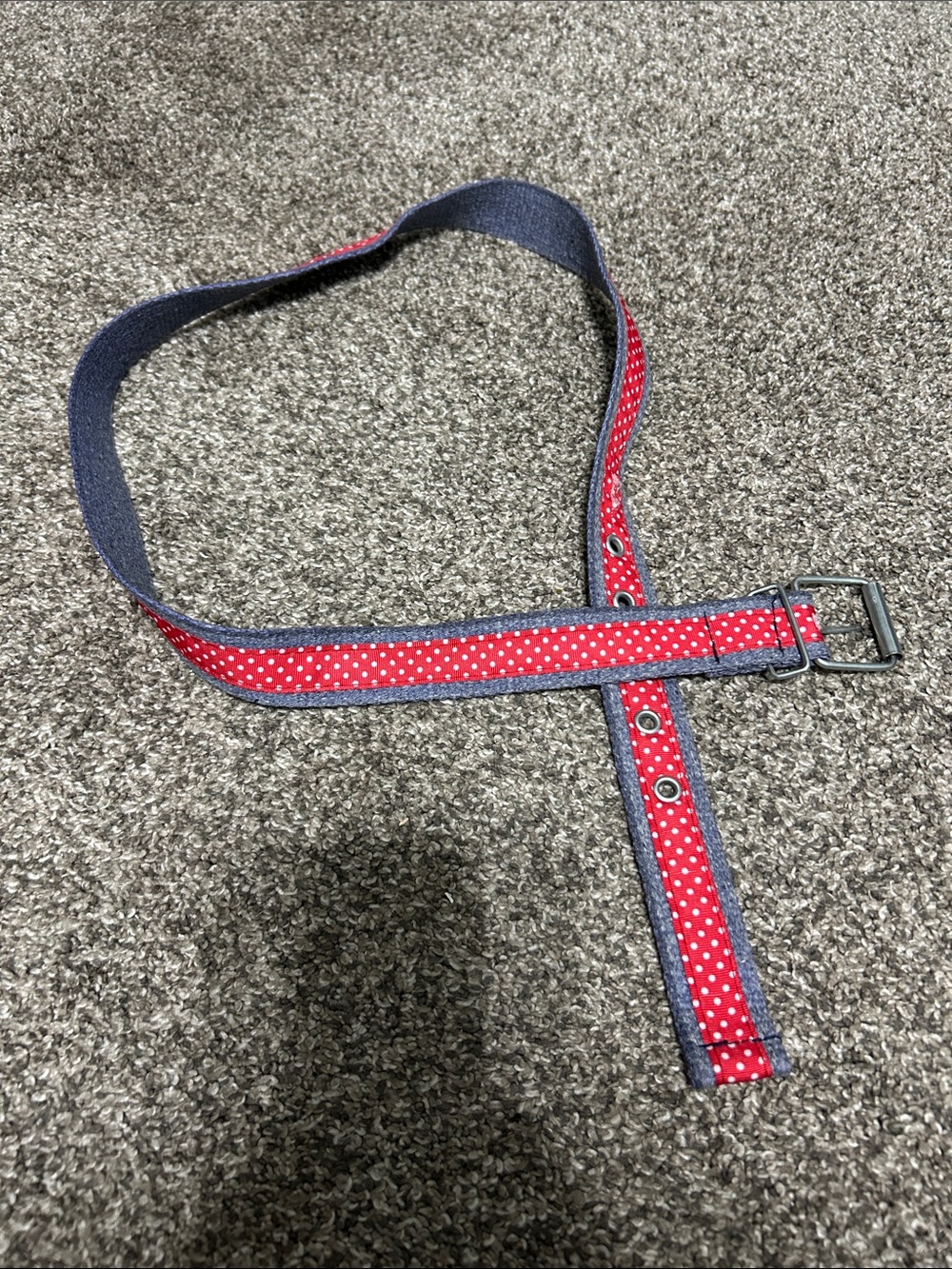 Red Polka Dot Fabric Belt with Blue Trim